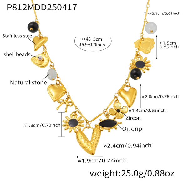 Wholesale Jewelry 316L Stainless Steel 316L Stainless Steel Geometric Style Electroplating Multielement Necklace For Women