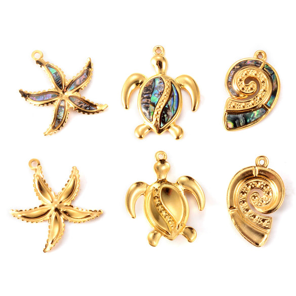Wholesale Jewelry Stainless Steel Turtle Conch Starfish Pendant Dripping Oil Marine Life Diy Jewelry Accessories