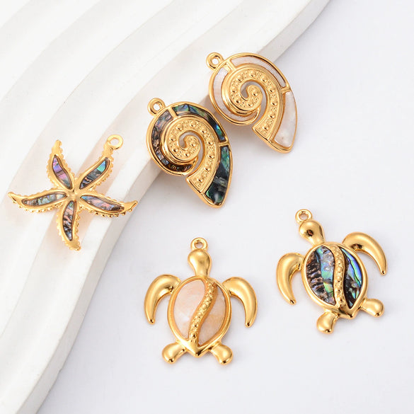 Wholesale Jewelry Stainless Steel Turtle Conch Starfish Pendant Dripping Oil Marine Life Diy Jewelry Accessories
