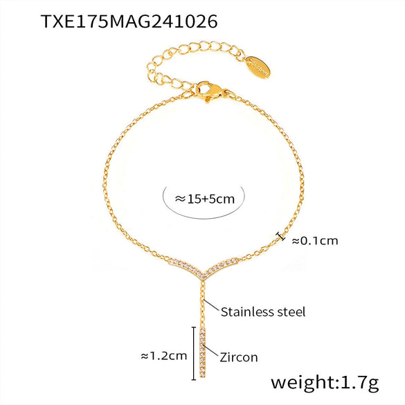 Wholesale Jewelry 316L Stainless Steel Vshaped Tassel Long Strip Inlaid Zircon Electroplated Light Luxury Women's Clavicle Necklace Bracelet