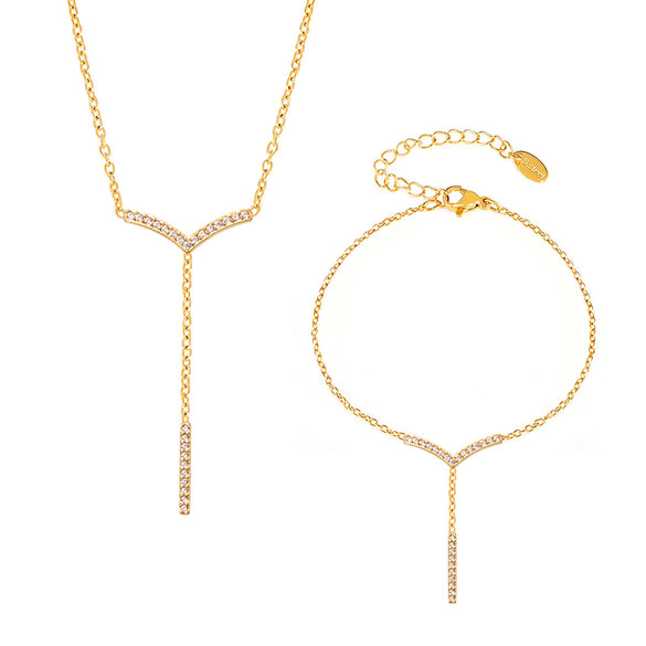 Wholesale Jewelry 316L Stainless Steel Vshaped Tassel Long Strip Inlaid Zircon Electroplated Light Luxury Women's Clavicle Necklace Bracelet
