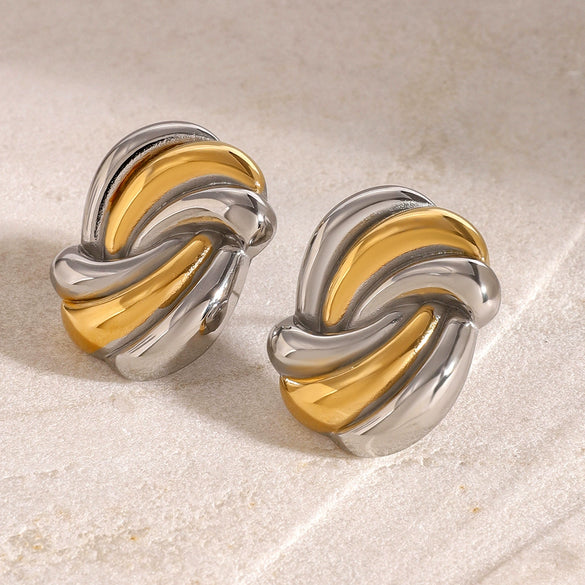 Wholesale Jewelry Stainless Steel Wave Electroplated Fashion Earrings