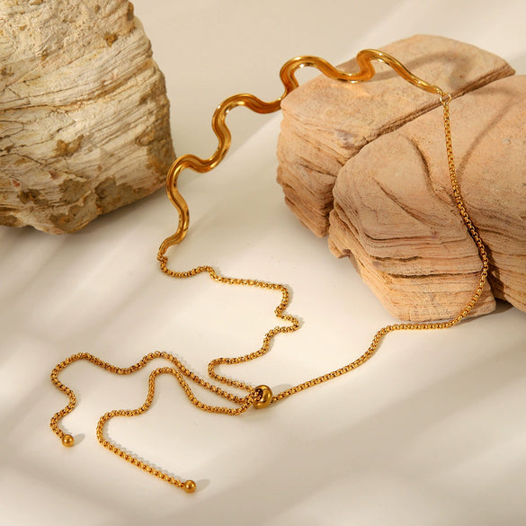 Wholesale Jewelry Stainless Steel Wave Geometric Electroplated Necklace For Women