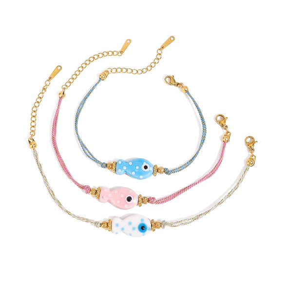 Wholesale Jewelry Stainless Steel White Ceramic White Rope Bracelet Electroplated Geometric Style