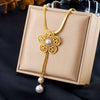 Wholesale Jewelry Stainless Steel Women's Fashion Plants And Flowers Pattern Hollow Flower Tassel Chain Necklace Earrings Set With Electroplating