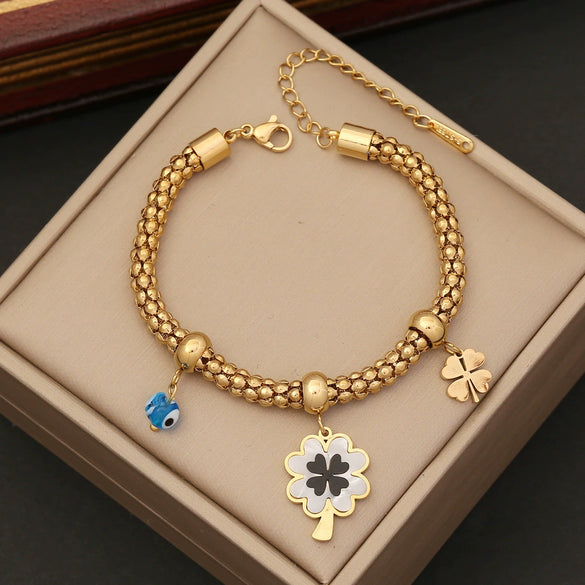 Wholesale Jewelry Stainless Steel Women's Personality Flower Palm Bracelet With Electroplating