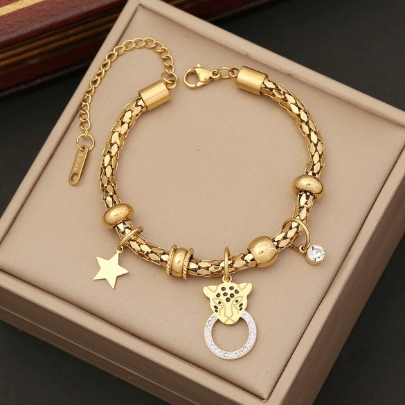 Wholesale Jewelry Stainless Steel Women's Personality Flower Palm Bracelet With Electroplating