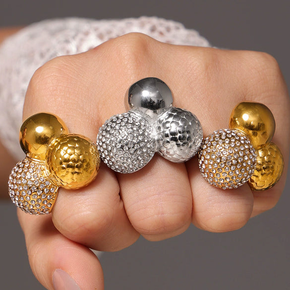 Wholesale Jewelry 316L Stainless Steel Zircon Geometric Ring Women's Gold Plated