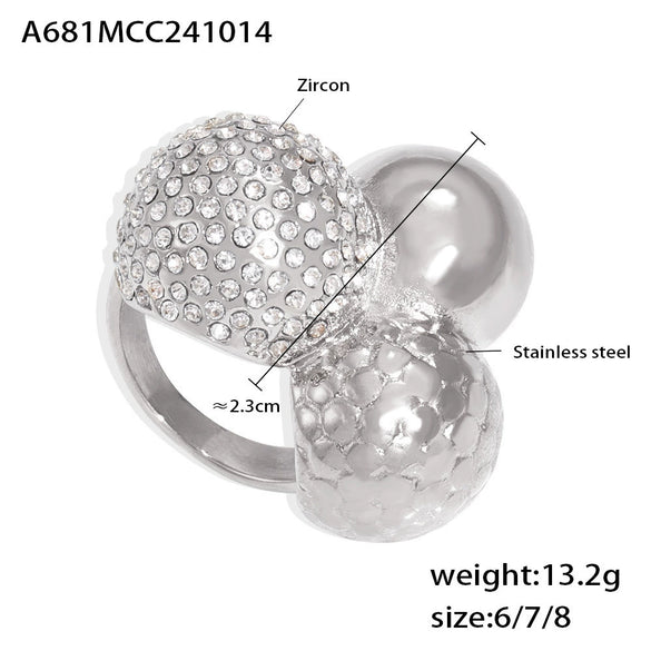 Wholesale Jewelry 316L Stainless Steel Zircon Geometric Ring Women's Gold Plated