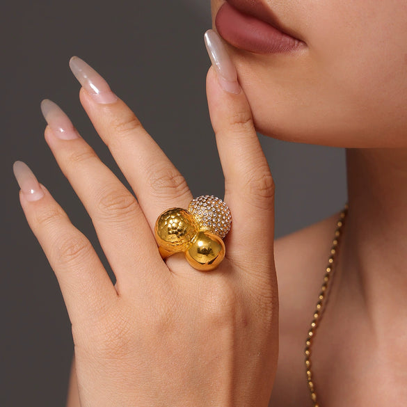 Wholesale Jewelry 316L Stainless Steel Zircon Geometric Ring Women's Gold Plated
