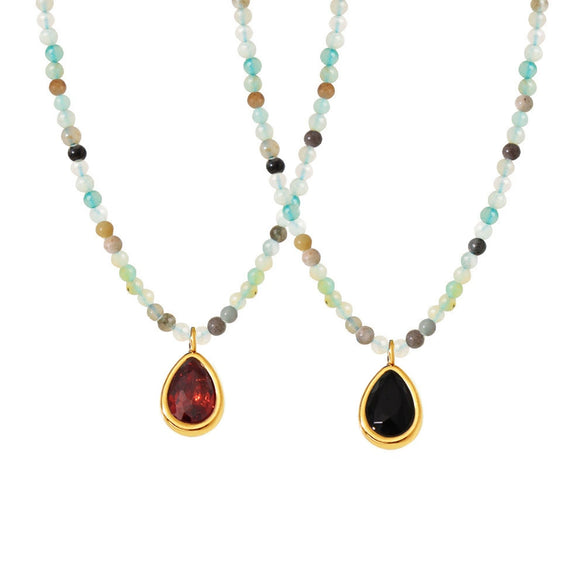Wholesale Jewelry 316L Stainless Steel Zircon Geometric Water Drop Pendant Necklace With Ball Chain Light Luxury Electroplated For Women
