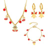Wholesale Jewelry 316L Stainless Steel Zircon Oil Drop Red Agate Light Luxury Electroplated Necklace Bracelet Earrings Set For Women