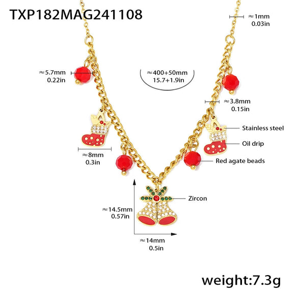 Wholesale Jewelry Stainless Steel Zircon Oil Drop Red Agate Light Luxury Electroplated Necklace Earrings Set