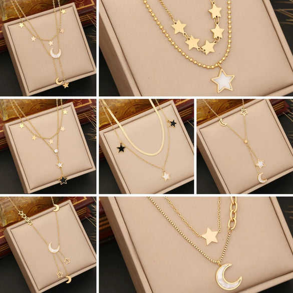 Wholesale Jewelry Star Fashion Stainless Steel Electroplated Clavicle Chain