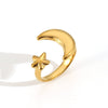 Wholesale Jewelry Star Moon Geometric Stainless Steel Opening Ring 18K Gold Plated