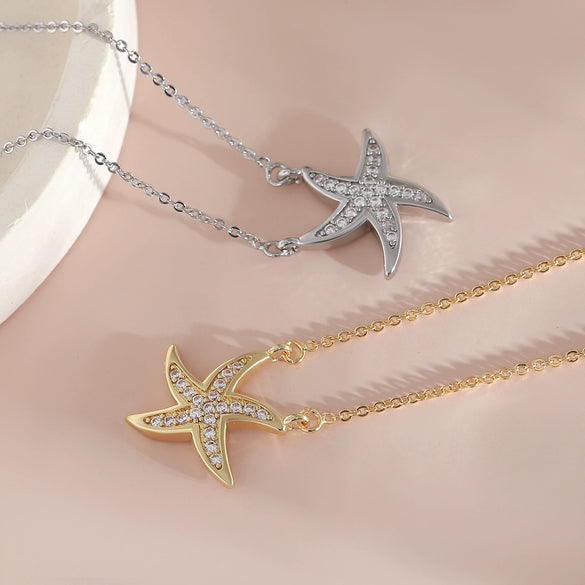 Wholesale Jewelry Starfish Copper O Word Chain Necklace Electroplated Animal Style For Women