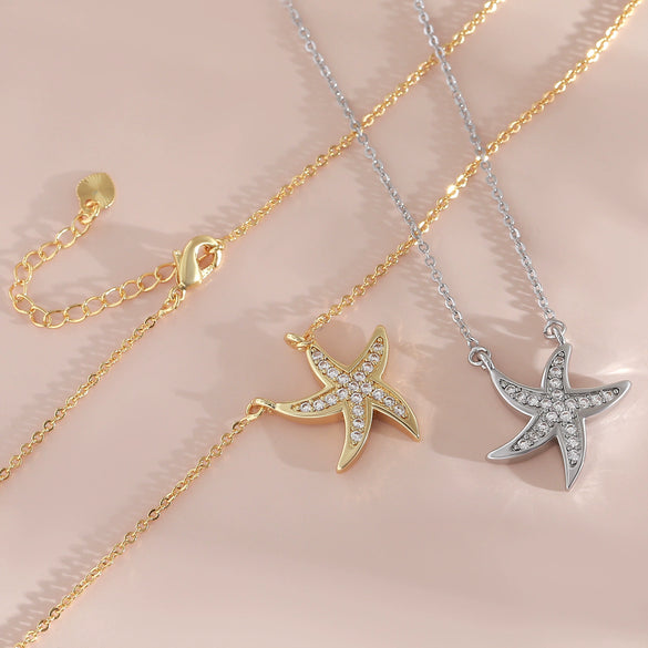 Wholesale Jewelry Starfish Copper O Word Chain Necklace Electroplated Animal Style For Women