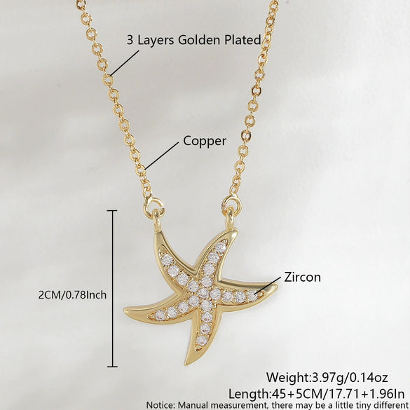 Wholesale Jewelry Starfish Copper O Word Chain Necklace Electroplated Animal Style For Women
