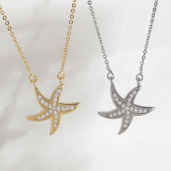 Wholesale Jewelry Starfish Copper O Word Chain Necklace Electroplated Animal Style For Women
