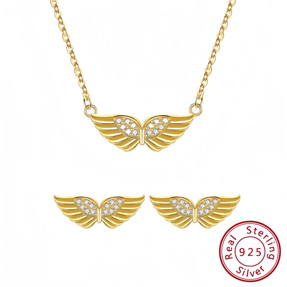 Wholesale Jewelry 925 Sterling Silver Angel Wings Necklace And Earrings For Women Fashion Personality Light Luxury Design