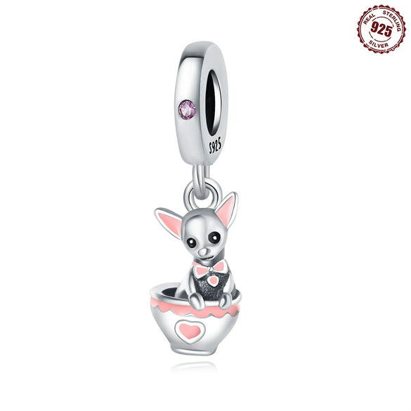 Wholesale Jewelry 925 Sterling Silver Beaded Locating Buckle Cat Dog Bone Paw Print Pendant Diy Bracelet Accessories With Dripping Oil Design For Women