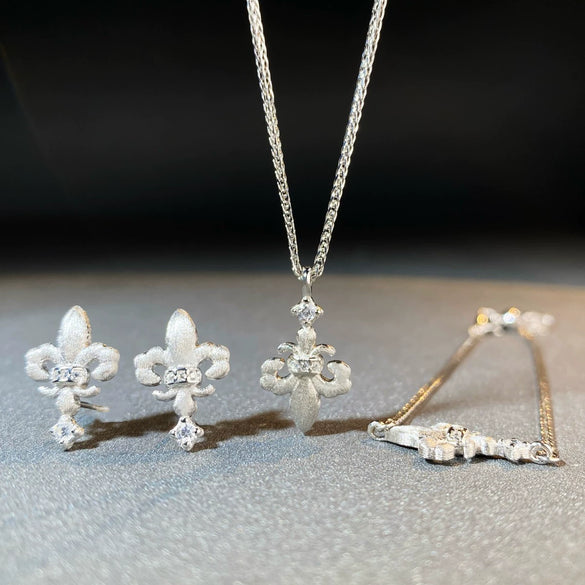 Wholesale Jewelry 925 Sterling Silver Cross Crown Roman Numeral Geometric Style Electroplated Bracelet Necklace Earrings Set