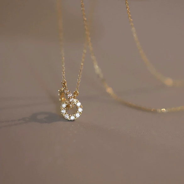 Wholesale Jewelry 925 Sterling Silver Doublering Ochain Clavicle Chain With Geometric Pattern And 18K Gold Plated For Women