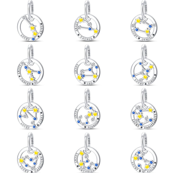 Wholesale Jewelry 925 Sterling Silver Dripping Oil Twelve Constellations Pendant