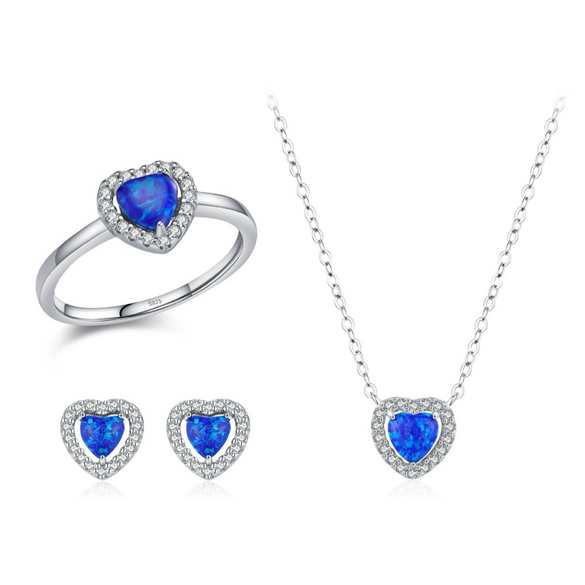 Wholesale Jewelry 925 Sterling Silver Elegant Style Love Heart Water Drop Bell Shaped Micro Inlay Earrings Necklace Ring