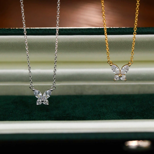 Wholesale Jewelry 925 Sterling Silver Fourleaf Clover Butterfly Geometric Flower Inlaid Zircon Pendant Necklace For Women