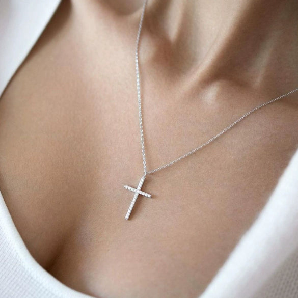 Wholesale Jewelry 925 Sterling Silver Geometric Cross Microinlaid Zircon Pendant Necklace For Women