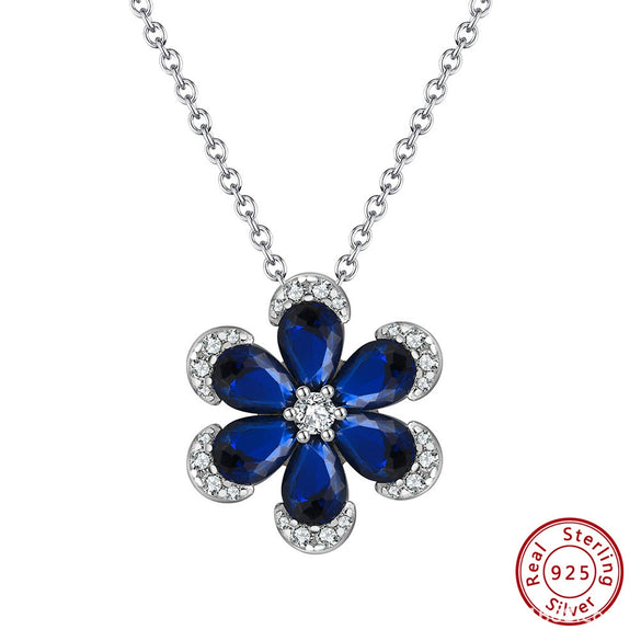 Wholesale Jewelry 925 Sterling Silver Geometric Flower Pendant Necklace For Women Electroplated
