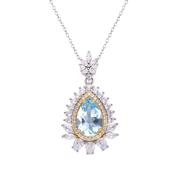 Wholesale Jewelry Sterling Silver Geometric Natural Gem Pendant Necklace For Women Set With Precious Stones