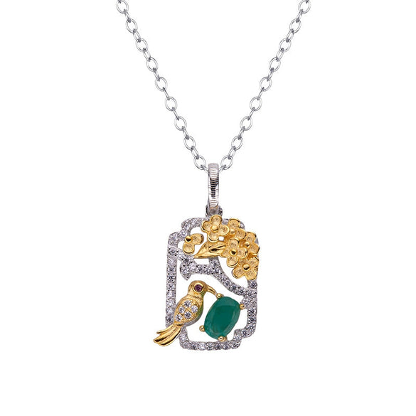 Wholesale Jewelry Sterling Silver Geometric Natural Gem Pendant Necklace For Women Set With Precious Stones