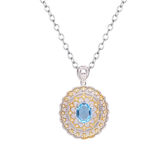 Wholesale Jewelry Sterling Silver Geometric Natural Gem Pendant Necklace For Women Set With Precious Stones