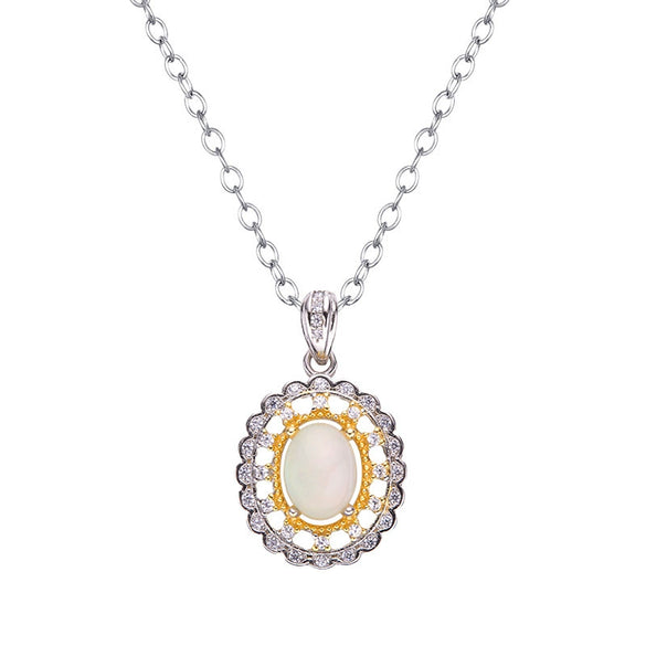 Wholesale Jewelry Sterling Silver Geometric Natural Gem Pendant Necklace For Women Set With Precious Stones