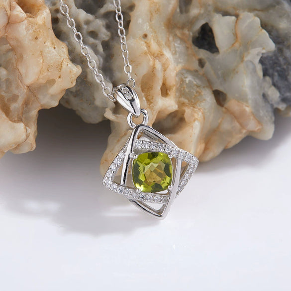Wholesale Jewelry Sterling Silver Geometric Natural Gem Pendant Necklace For Women Set With Precious Stones