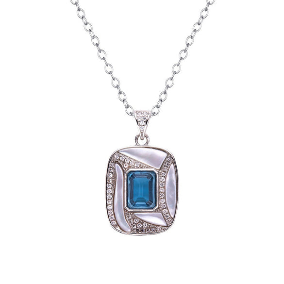 Wholesale Jewelry Sterling Silver Geometric Natural Gem Pendant Necklace For Women Set With Precious Stones