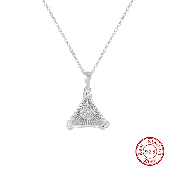 Wholesale Jewelry Sterling Silver Geometric Triangle Pyramid Devil's Eye Pendant Necklace