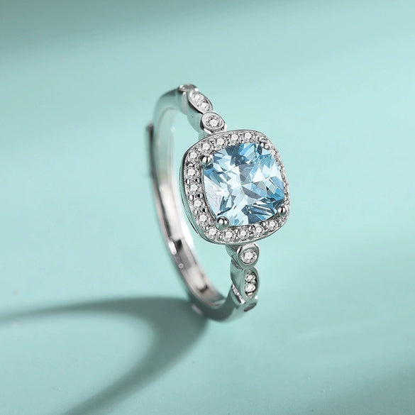 Wholesale Jewelry Sterling Silver Heart Ocean Blue Gemstone Geometric Light Luxury Threepiece Set