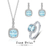 Wholesale Jewelry Sterling Silver Heart Ocean Blue Gemstone Geometric Light Luxury Threepiece Set