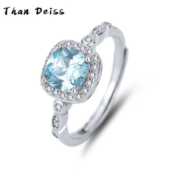 Wholesale Jewelry Sterling Silver Heart Ocean Blue Gemstone Geometric Light Luxury Threepiece Set