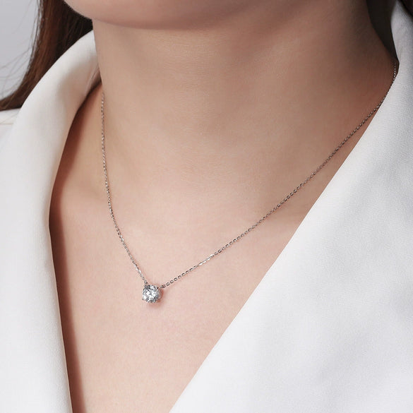 Wholesale Jewelry Sterling Silver Inlaid Zircon Clavicle Necklace Geometric Round Pendant Polished