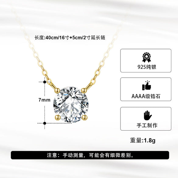Wholesale Jewelry Sterling Silver Inlaid Zircon Clavicle Necklace Geometric Round Pendant Polished