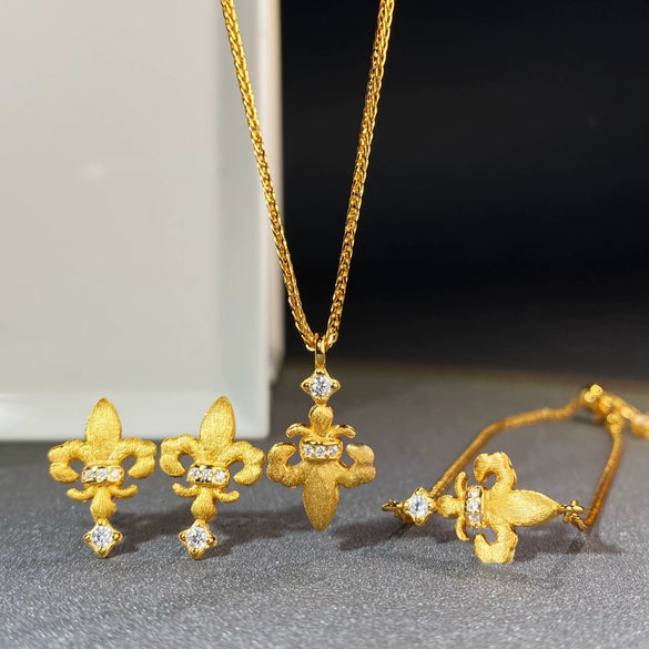 Wholesale Jewelry 925 Sterling Silver 18K Gold Plated Brushed Fashion Geometric Cross Crown Roman Numerals Women's Necklace Earrings Bracelet