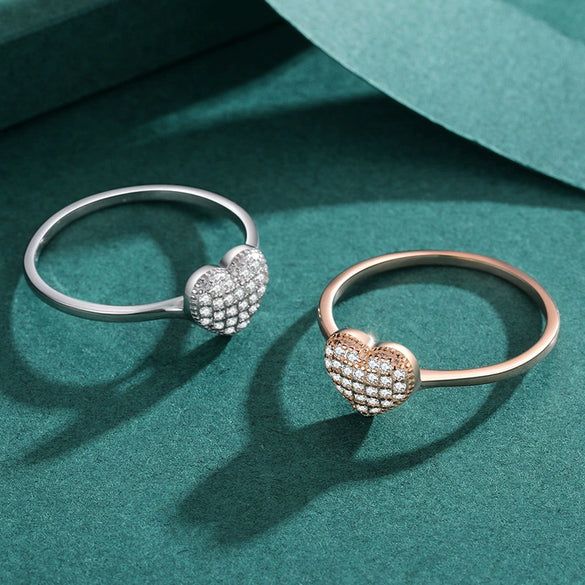 Wholesale Jewelry Sterling Silver Light Luxury Heart Shaped Micro Inlay Women's Ring And Earrings
