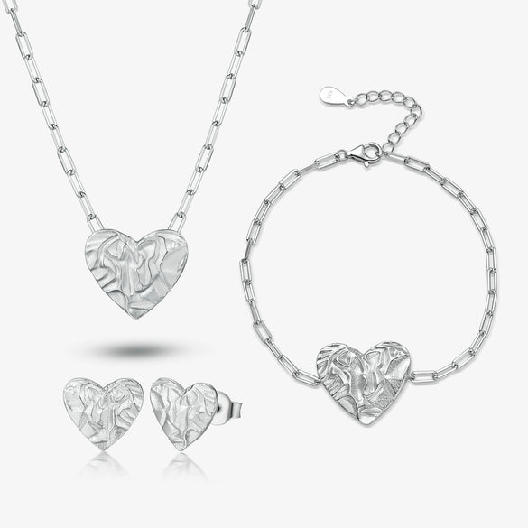 Wholesale Jewelry 925 Sterling Silver Love Heart Water Drop Bell Stud Earrings Necklace Bracelet Set Light Luxury Style Electroplated