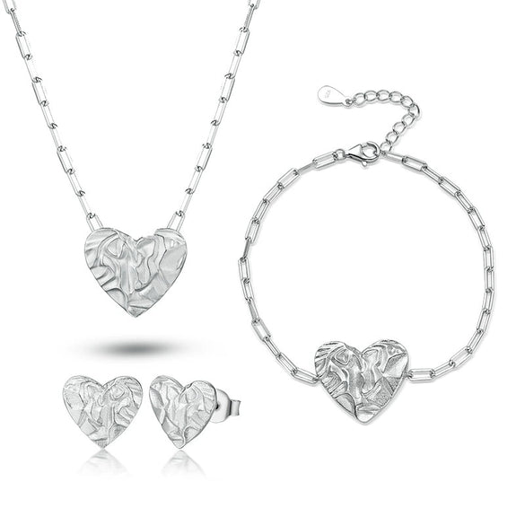 Wholesale Jewelry 925 Sterling Silver Love Heart Water Drop Bell Stud Earrings Necklace Bracelet Set Light Luxury Style Electroplated