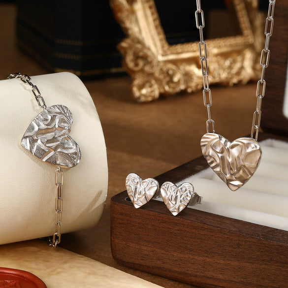 Wholesale Jewelry 925 Sterling Silver Love Heart Water Drop Bell Stud Earrings Necklace Bracelet Set Light Luxury Style Electroplated