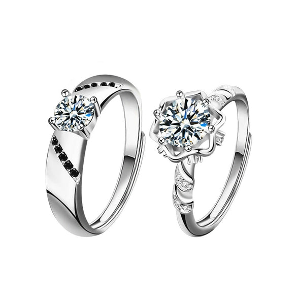Wholesale Jewelry 925 Sterling Silver Moissanite Geometric Couple's Ring Set With Diamonds